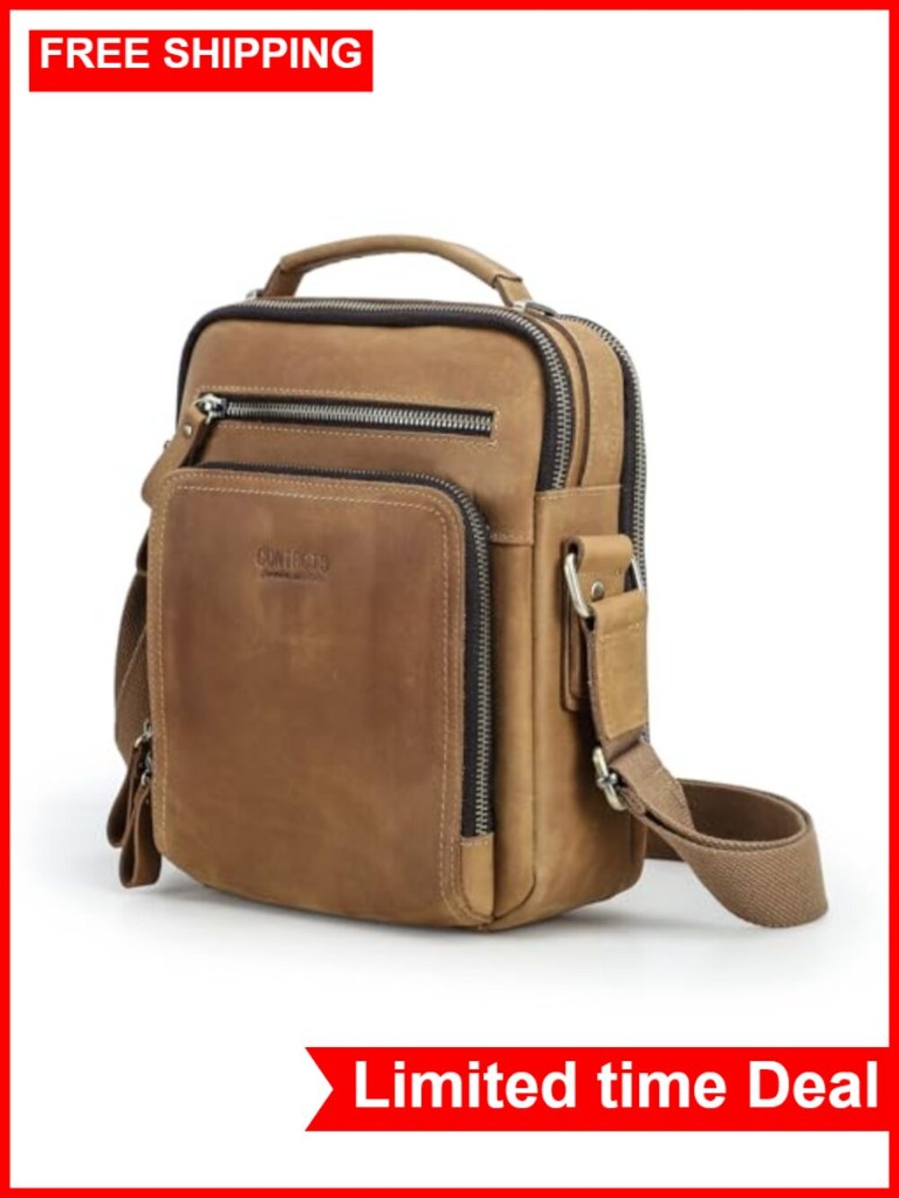 Genuine Crazy Horse Leather Messenger Bag Crossbody Bag for Men Fits 9.7"